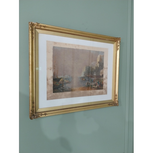 482 - 19th C. coloured print Ancient City of Carthage mounted in gilt frame {62 cm H x 77 cm W}.