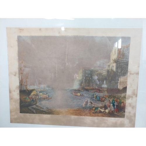 482 - 19th C. coloured print Ancient City of Carthage mounted in gilt frame {62 cm H x 77 cm W}.