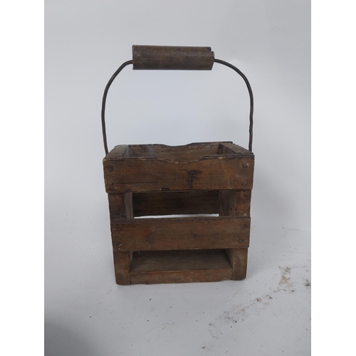 484 - Two early 19th C. wooden bowls and pine bottle carrier {14 cm H x 45 cm Dia, 6 cm H x 23 cm Dia. AND... 