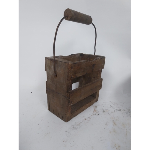 484 - Two early 19th C. wooden bowls and pine bottle carrier {14 cm H x 45 cm Dia, 6 cm H x 23 cm Dia. AND... 