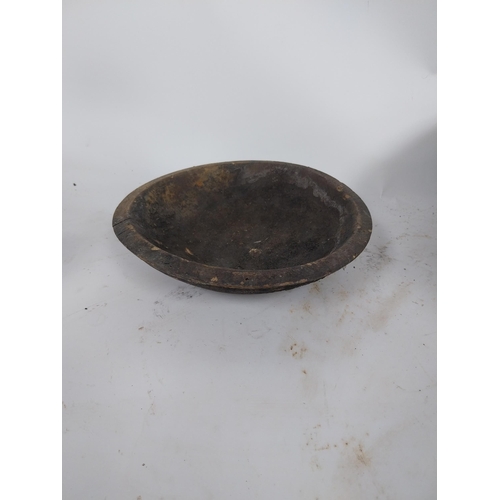 484 - Two early 19th C. wooden bowls and pine bottle carrier {14 cm H x 45 cm Dia, 6 cm H x 23 cm Dia. AND... 