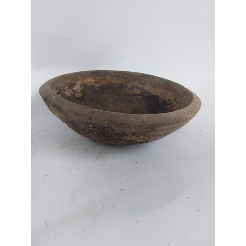 484 - Two early 19th C. wooden bowls and pine bottle carrier {14 cm H x 45 cm Dia, 6 cm H x 23 cm Dia. AND... 