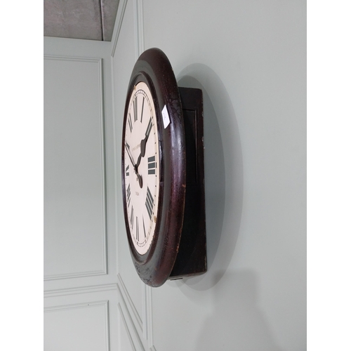 485 - 19th C. mahogany Hopkins & Hopkins of Dublin station wall clock. 61cm H X 61cm W