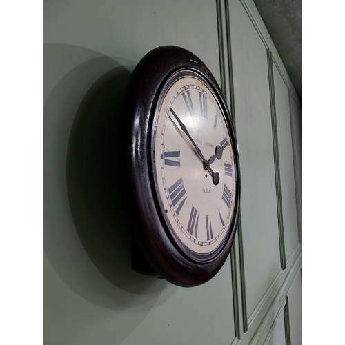 485 - 19th C. mahogany Hopkins & Hopkins of Dublin station wall clock. 61cm H X 61cm W