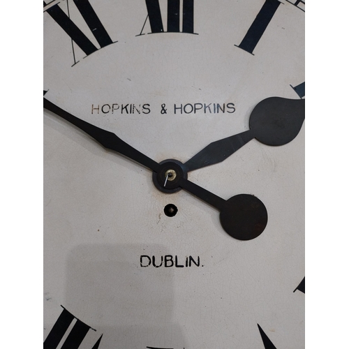 485 - 19th C. mahogany Hopkins & Hopkins of Dublin station wall clock. 61cm H X 61cm W