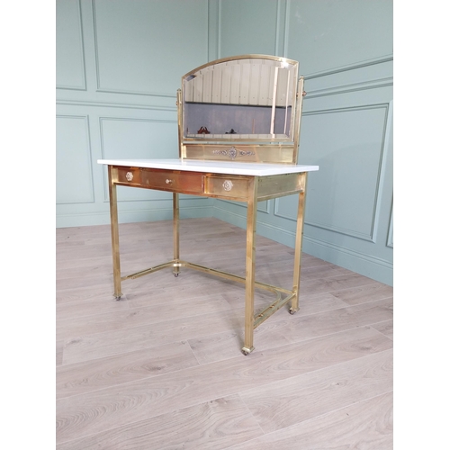 5 - Excellent quality Edwardian brass washstand with mirrored back, marble top and single drawer in the ... 