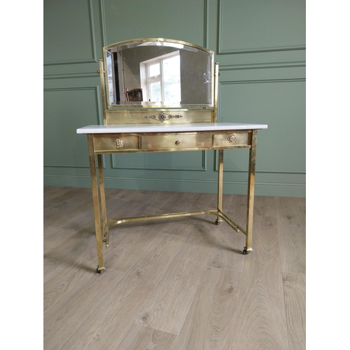 5 - Excellent quality Edwardian brass washstand with mirrored back, marble top and single drawer in the ... 