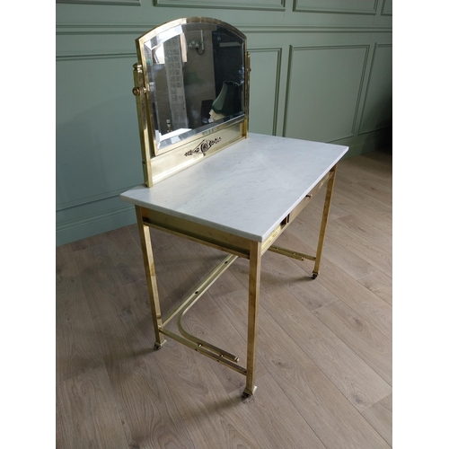 5 - Excellent quality Edwardian brass washstand with mirrored back, marble top and single drawer in the ... 