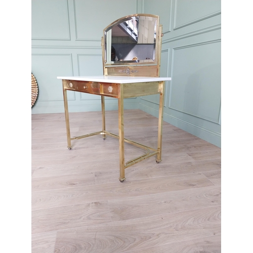 5 - Excellent quality Edwardian brass washstand with mirrored back, marble top and single drawer in the ... 