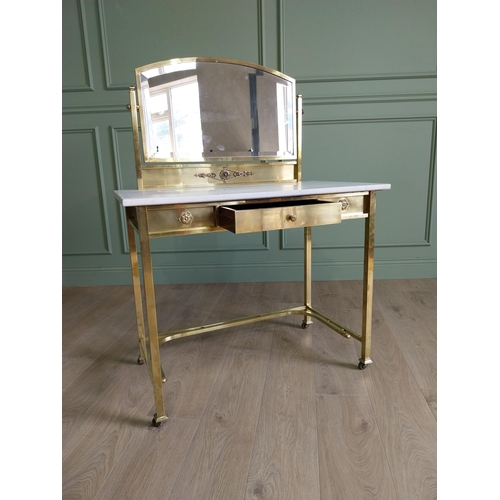 5 - Excellent quality Edwardian brass washstand with mirrored back, marble top and single drawer in the ... 