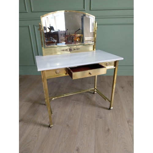 5 - Excellent quality Edwardian brass washstand with mirrored back, marble top and single drawer in the ... 