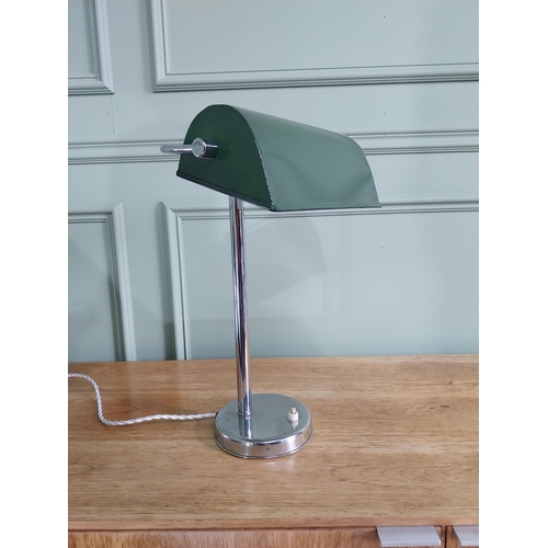 52 - Good quality 1940s chrome desk lamp with enamel shade {43 cm H x 28 cm W  x 23 cm D}.