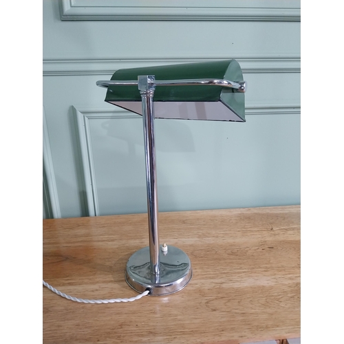 52 - Good quality 1940s chrome desk lamp with enamel shade {43 cm H x 28 cm W  x 23 cm D}.