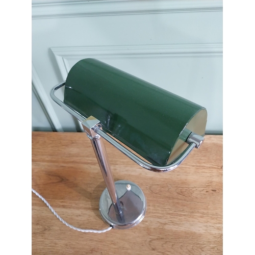 52 - Good quality 1940s chrome desk lamp with enamel shade {43 cm H x 28 cm W  x 23 cm D}.