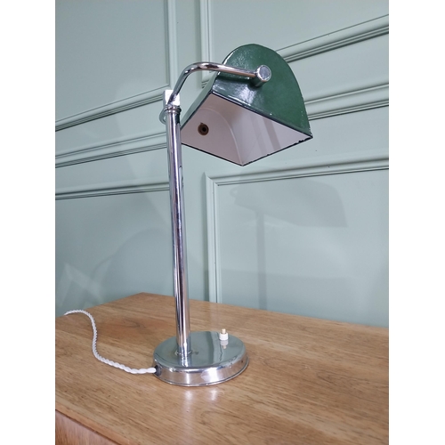 52 - Good quality 1940s chrome desk lamp with enamel shade {43 cm H x 28 cm W  x 23 cm D}.