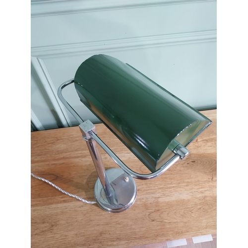 53 - Good quality 1940s chrome desk lamp with enamel shade {43 cm H x 28 cm W  x 23 cm D}.