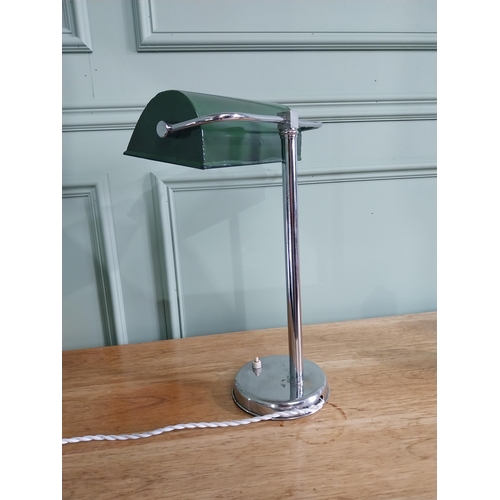 53 - Good quality 1940s chrome desk lamp with enamel shade {43 cm H x 28 cm W  x 23 cm D}.