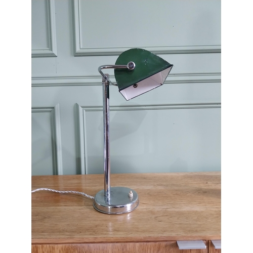 53 - Good quality 1940s chrome desk lamp with enamel shade {43 cm H x 28 cm W  x 23 cm D}.