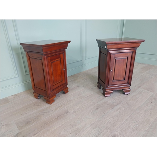 54 - Pair of good quality cherrywood bedside lockers with single drawer above single blind door raised on... 