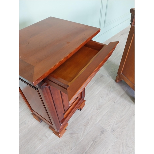 54 - Pair of good quality cherrywood bedside lockers with single drawer above single blind door raised on... 