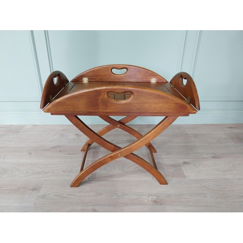 555 - Exceptional quality mahogany folding butlers tray coffee table {63cm H x 76cm W x 50cm D}