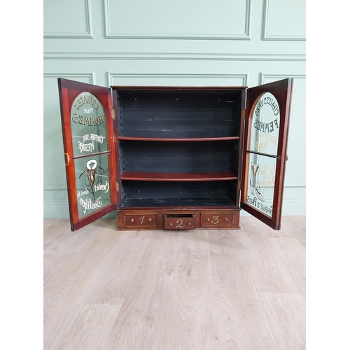 56 - Mahogany tailors glass cabinet with two glazed doors over three drawers {95 cm H x 86 cm W x 26 cm D... 