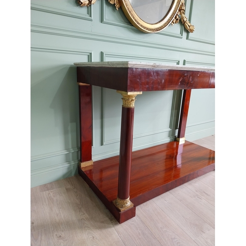 66 - 19th C. mahogany and giltwood console table with marble top {99 cm H x 150 cm W x 73 cm D}.