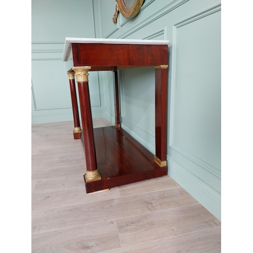 67 - 19th C. mahogany and giltwood console table with marble top {98 cm H x 138 cm W x 64 cm D}.