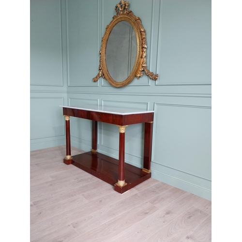 67 - 19th C. mahogany and giltwood console table with marble top {98 cm H x 138 cm W x 64 cm D}.