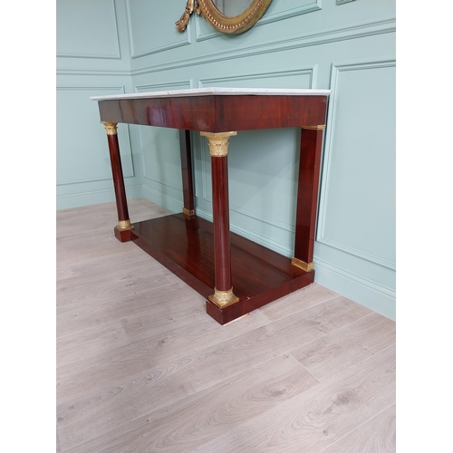 67 - 19th C. mahogany and giltwood console table with marble top {98 cm H x 138 cm W x 64 cm D}.