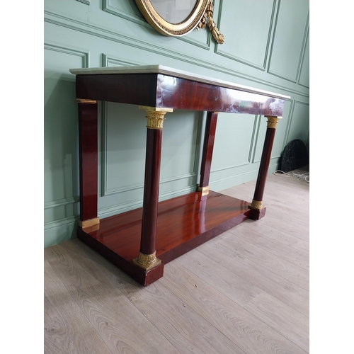 67 - 19th C. mahogany and giltwood console table with marble top {98 cm H x 138 cm W x 64 cm D}.