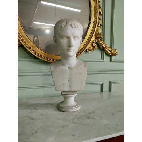 70 - 19th C. marble bust on plinth of young Emperor Augustus by E. Gazzeri Roma. {58 cm H x 28 cm W x 24 ... 