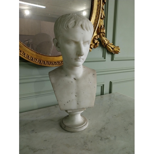 70 - 19th C. marble bust on plinth of young Emperor Augustus by E. Gazzeri Roma. {58 cm H x 28 cm W x 24 ... 