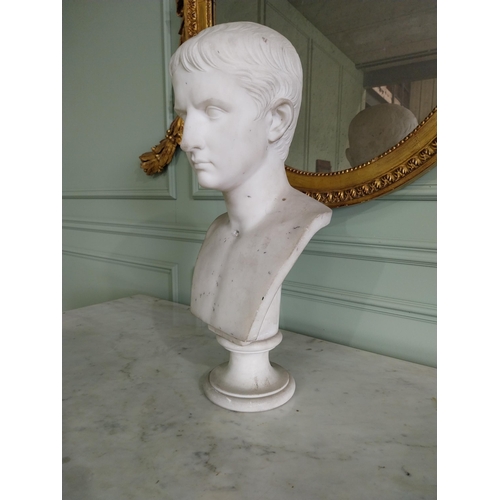 70 - 19th C. marble bust on plinth of young Emperor Augustus by E. Gazzeri Roma. {58 cm H x 28 cm W x 24 ... 