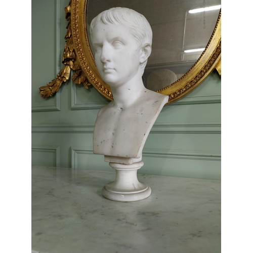 70 - 19th C. marble bust on plinth of young Emperor Augustus by E. Gazzeri Roma. {58 cm H x 28 cm W x 24 ... 