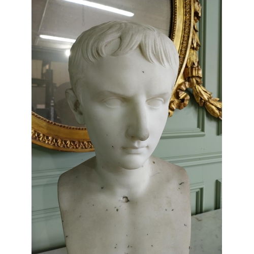 70 - 19th C. marble bust on plinth of young Emperor Augustus by E. Gazzeri Roma. {58 cm H x 28 cm W x 24 ... 