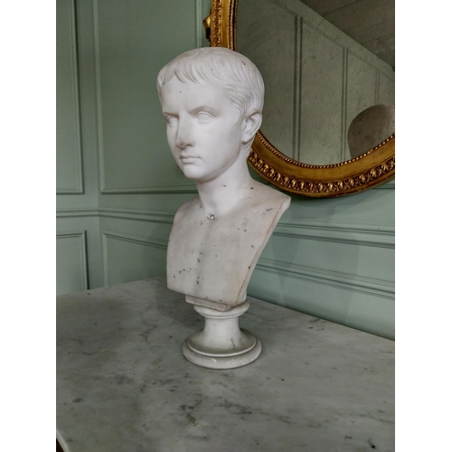 70 - 19th C. marble bust on plinth of young Emperor Augustus by E. Gazzeri Roma. {58 cm H x 28 cm W x 24 ... 