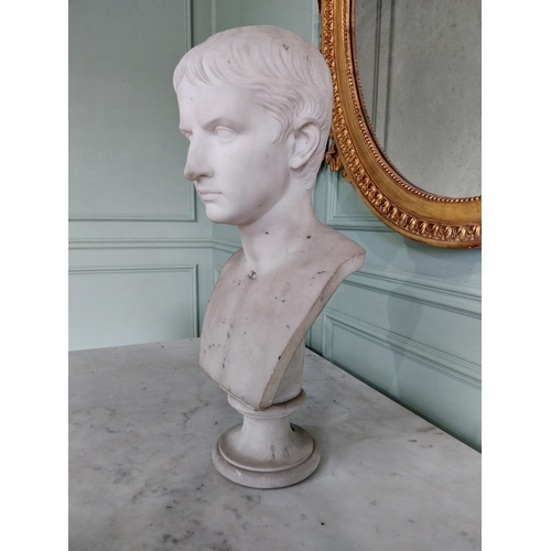 70 - 19th C. marble bust on plinth of young Emperor Augustus by E. Gazzeri Roma. {58 cm H x 28 cm W x 24 ... 