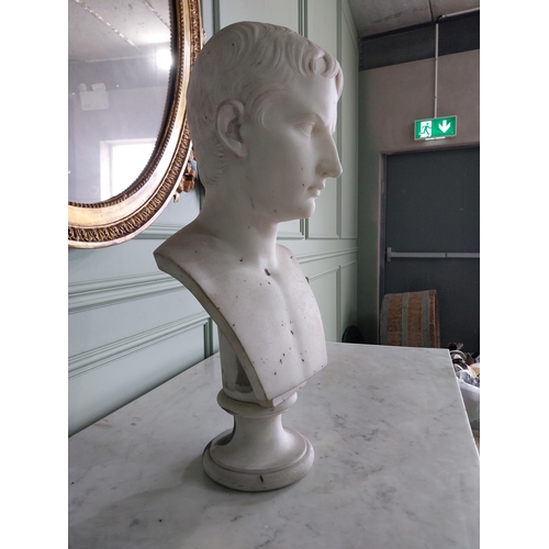 70 - 19th C. marble bust on plinth of young Emperor Augustus by E. Gazzeri Roma. {58 cm H x 28 cm W x 24 ... 