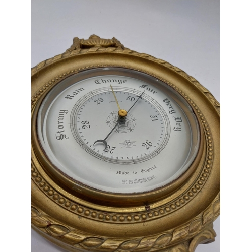 75 - 1950s gilt barometer with silvered dial made by Smiths in the Victorian style {36 cm H x 24 cm W x 6... 