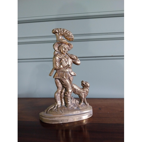 78 - Good quality Edwardian brass door stop depicting man and dog {36 cm H x 23 cm W x 8 cm D}.