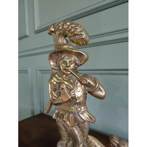 78 - Good quality Edwardian brass door stop depicting man and dog {36 cm H x 23 cm W x 8 cm D}.