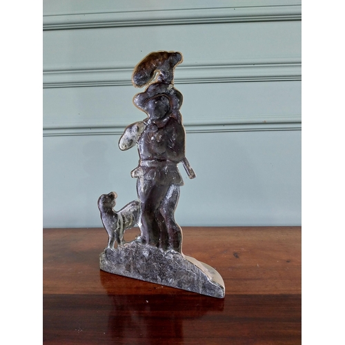 78 - Good quality Edwardian brass door stop depicting man and dog {36 cm H x 23 cm W x 8 cm D}.