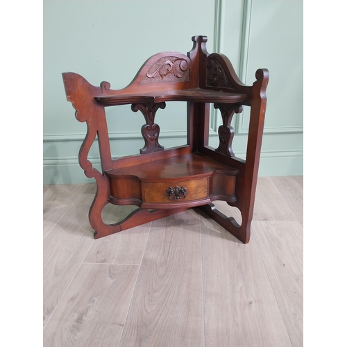 80 - Pair of Edwardian walnut corner cabinets with single drawer {66 cm H x 47 cm W x 32 cm D}.