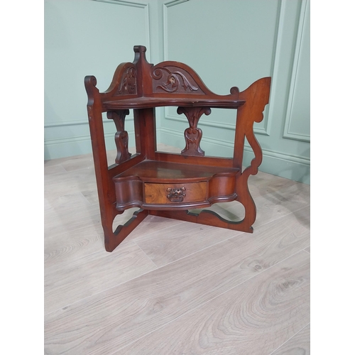 80 - Pair of Edwardian walnut corner cabinets with single drawer {66 cm H x 47 cm W x 32 cm D}.