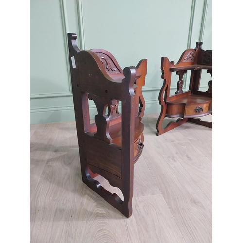 80 - Pair of Edwardian walnut corner cabinets with single drawer {66 cm H x 47 cm W x 32 cm D}.