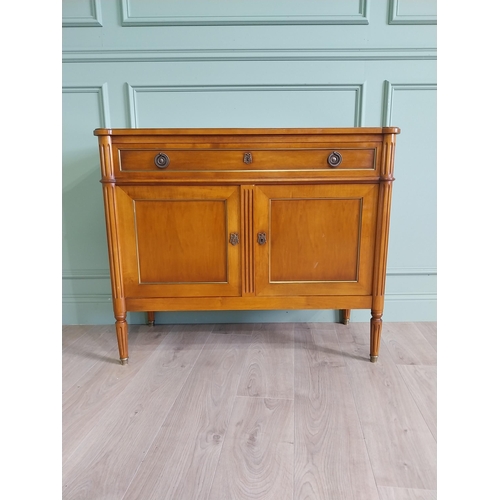 81 - Good quality French mahogany and brass side cabinet with one long drawer over two blind doors raised... 