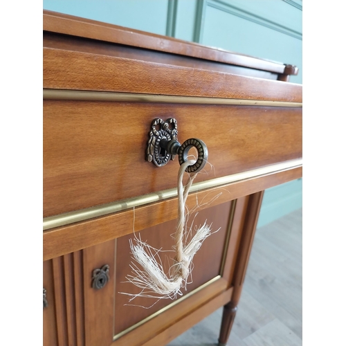 81 - Good quality French mahogany and brass side cabinet with one long drawer over two blind doors raised... 