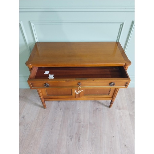 81 - Good quality French mahogany and brass side cabinet with one long drawer over two blind doors raised... 