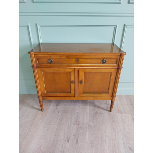 81 - Good quality French mahogany and brass side cabinet with one long drawer over two blind doors raised... 